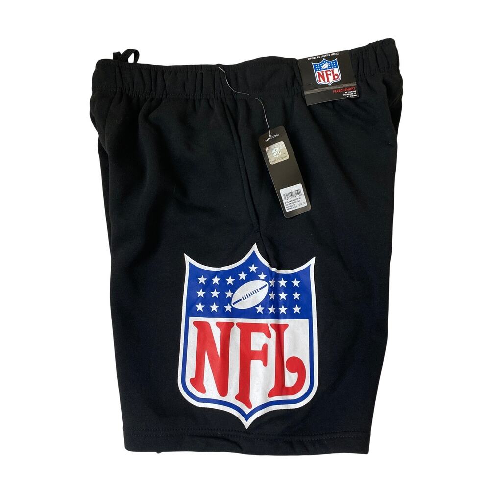 Y2K NFL Big Logo Fleece Shorts Men L Black Streetwear Activewear Athletic NWT